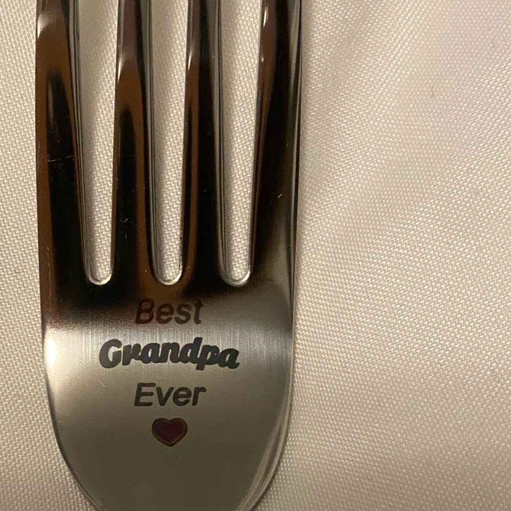 “Best Grandpa Ever”Silver Fork with Heart Engraving.